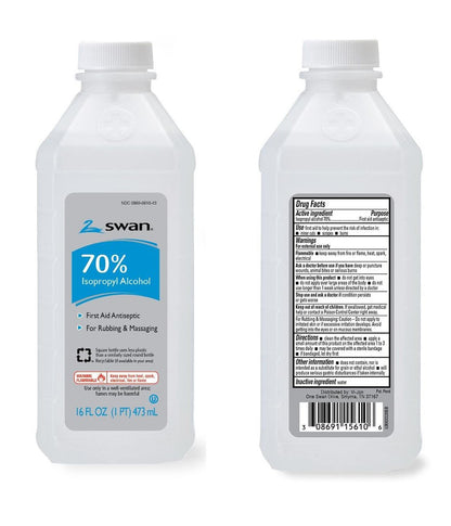 Swan Isopropyl 70% Rubbing Alcohol - 16oz bottles - Case of 12