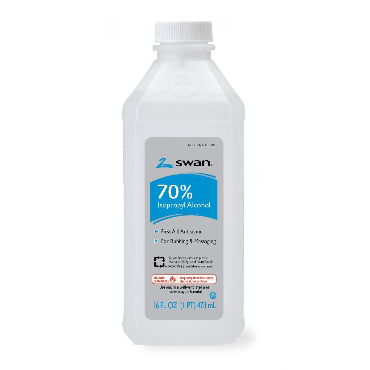 Swan Isopropyl 70% Rubbing Alcohol - 16oz bottles - Case of 12