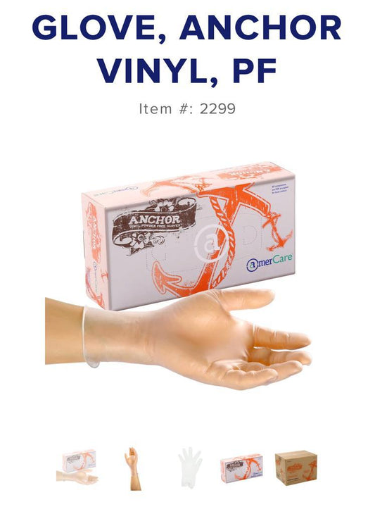 1000 gloves AmerCare Anchor Style Vinyl Powder Free X-Large Gloves